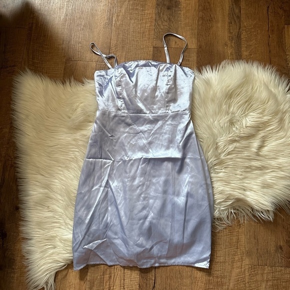LULU’S Emalee Light Blue Satin Bodycon Mini Dress - Picture 2 of 4